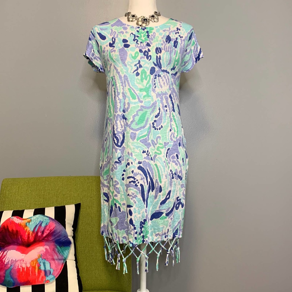 Lilly Pulitzer Beachcomber Blue Linen Fringe Dress